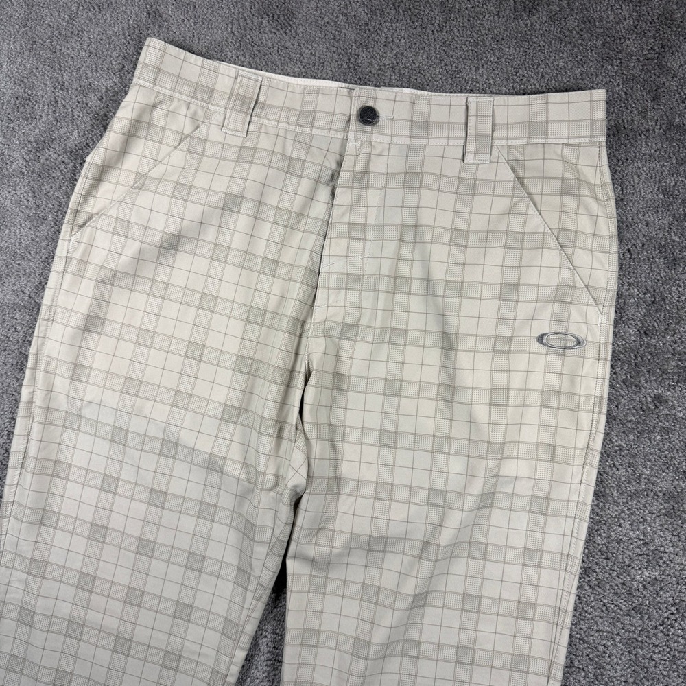 Oakley Mens Golf Pants 34x33 Tan Beige Plaid Performance Stretch Trousers